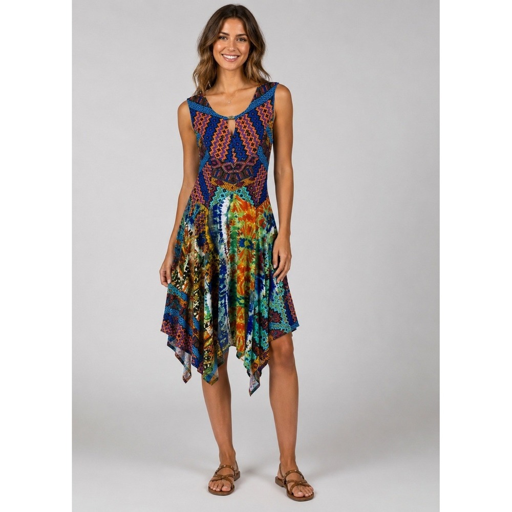 Rabbit Rabbit Rabbit Midi Dress Womens 6 Multicolor Aztec Southwest Festival